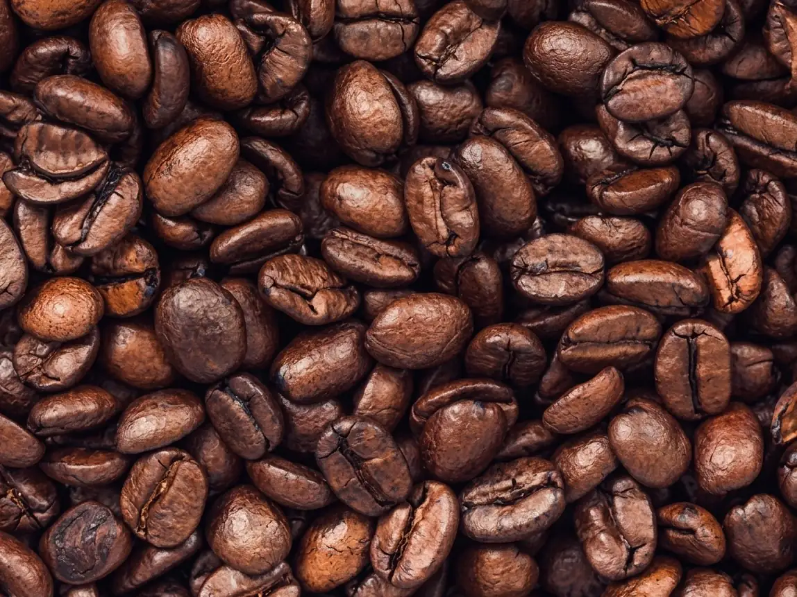 Roasted coffee beans.